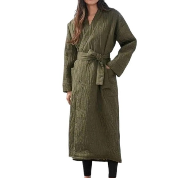 Calme by Johnny Was Ava Olive Green Quilted Robe Coat Size XXL - Picture 1 of 5
